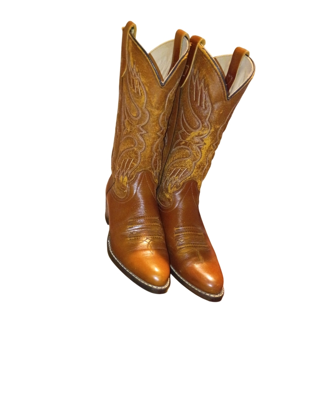 Texas USA Made Cowboy Boots Tan with Design Size 6.5D Used Condition OBO